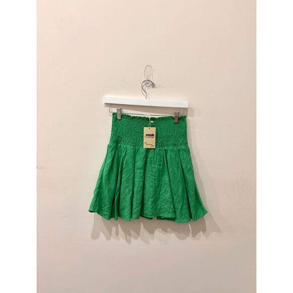 J.Crew Linen Smocked High Waist Flared Mini Skirt Bright Green Women's Size XS - Picture 4 of 5